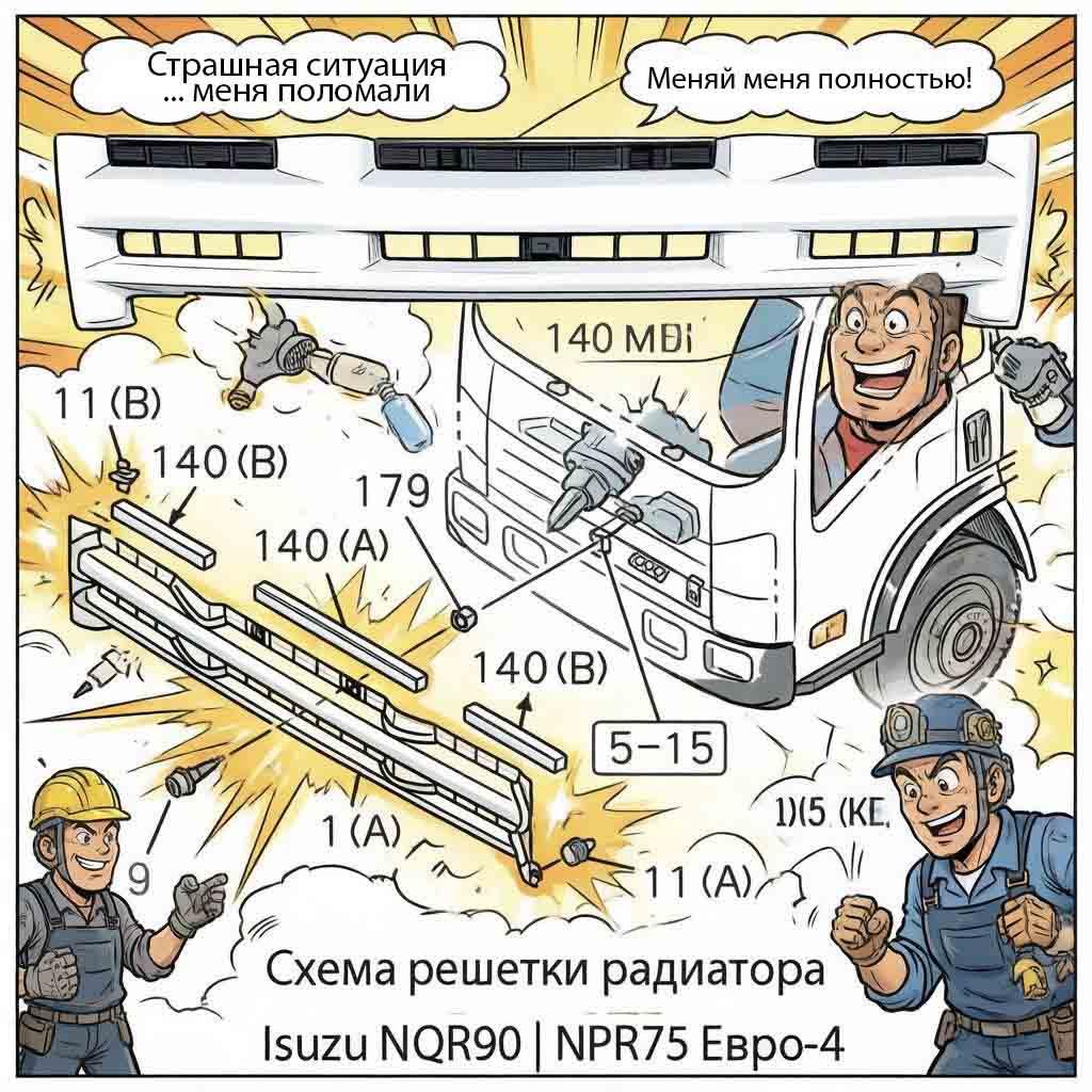 Решётка радиатора Isuzu NQR90/NPR75 Евро-4 &mdash; каталог деталей